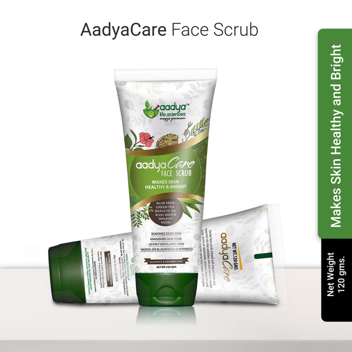 Gentle Herbal Face Scrub with Walnut Shell Fibers that Exfoliates Skin, Cleanses Pores and Makes Skin Brighter & Radiant - Aadya Life Sciences
