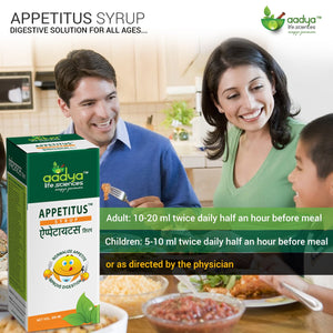Appetitus Syrup, A Herbal Digestive Tonic and Appetizer for All Ages, Helpful in Loss of Appetite, Indigestion & Flatulence - Aadya Life Sciences